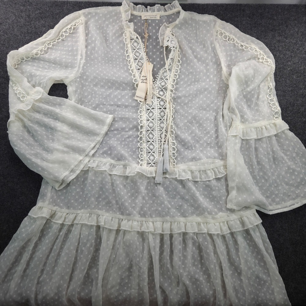 Lovestitch White Swiss Dot Lace Trim Tunic Dress Fairycore Coquette Small NWT